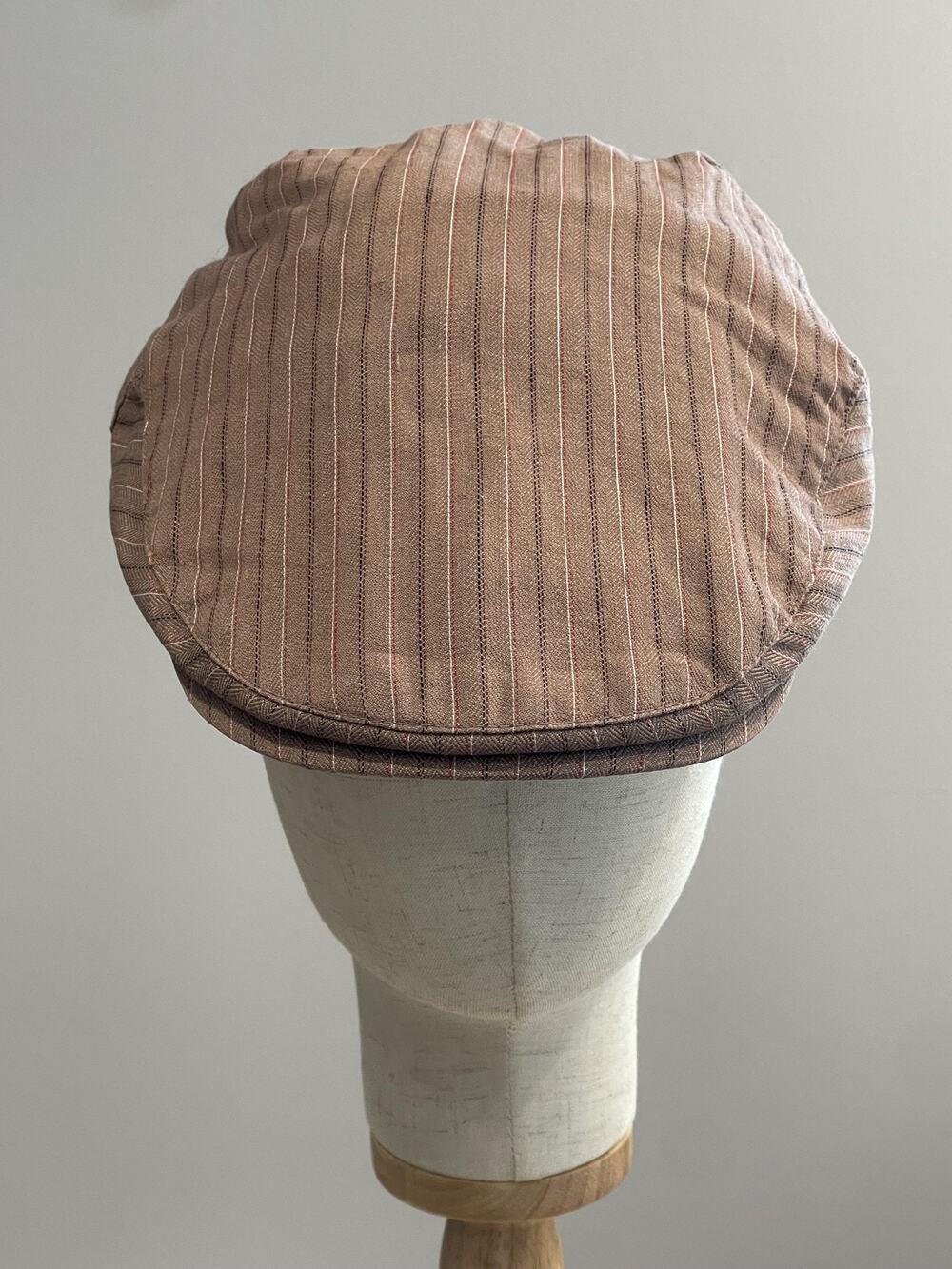Crowncap Hat Cap Flat Brown Striped Cotton Twill Lined Lightweight Mens XL 22"